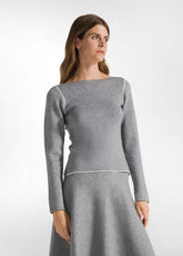 BI-COLOR BOATNECK PULLOVER - GREY - Warm and Cozy | DEHA