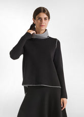 BI-COLOR HIGH NECK PULLOVER - BLACK - BLACK | DEHA