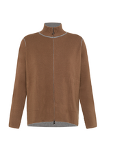 CARDIGAN BICOLORE CON ZIP MARRONE - Leisurewear | DEHA