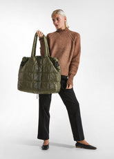 QUILTED SHOPPER BAG - GREEN - OLIVE GREEN | DEHA