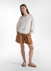 SHORTS IN LINO LUCIDO MARRONE - Bermuda | DEHA