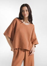 BLUSA AMPIA IN GARZA DI COTONE MARRONE | DEHA