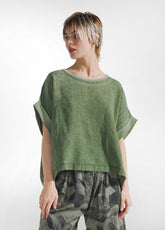 FADED LINEN WIDE BLOUSE - GREEN - Shirts & Blouses | DEHA