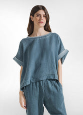 FADED LINEN WIDE BLOUSE - BLUE - Shirts & Blouses | DEHA