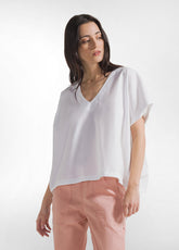 POPLIN DRAWSTRING BLOUSE - WHITE - Shirts & Blouses | DEHA