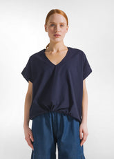 POPLIN DRAWSTRING BLOUSE - BLUE - Shirts & Blouses | DEHA