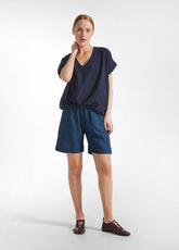 POPLIN DRAWSTRING BLOUSE - BLUE - Shirts & Blouses | DEHA