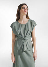 COMBINED SATIN AND POPLIN BLOUSE - GREEN - Shirts & Blouses | DEHA