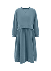 KLEID AUS SAMT UND SWEATSTOFF - BLAU - MIDBLUE | DEHA