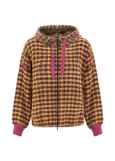 FELPA JACQUARD ZIP E CAPPUCCIO ROSA - ROSE & RED CHECK | DEHA