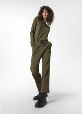 GABARDINE STRAIGHT PANTS, GREEN - OLIVE GREEN | DEHA