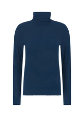 CASHMERE BLEND HIGH NECK T-SHIRT - BLUE - NIGHT BLUE | DEHA