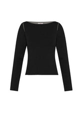 BI-COLOR BOATNECK PULLOVER - BLACK - BLACK | DEHA