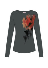 T-SHIRT MANICHE LUNGHE IN MODAL CON STAMPA GRIGIO - Warm and Cosy | DEHA