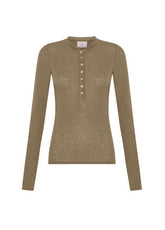 CASHMERE BLEND BUTTONED T-SHIRT - BROWN - Tops & T-Shirts | DEHA