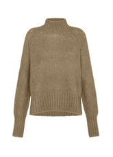 HIGH NECK FLUFFY SWEATER - BROWN - GLACE' BROWN | DEHA