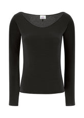 CASHMERE BLEND WIDE NECK T-SHIRT - BLACK - Tops & T-Shirts | DEHA