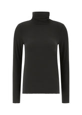 CASHMERE BLEND HIGH NECK T-SHIRT - BLACK - Warm and Cozy | DEHA