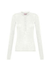 CASHMERE BLEND BUTTONED T-SHIRT - WHITE - Tops & T-Shirts | DEHA