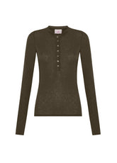 CASHMERE BLEND BUTTONED T-SHIRT - BROWN - Warm and Cozy | DEHA