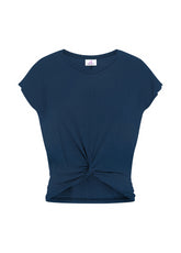 T-SHIRT MIT KNOTEN AUS VISKOSE - BLAU - RESTART WITH YOGA | DEHA