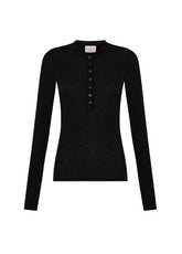 CASHMERE BLEND BUTTONED T-SHIRT - BLACK - Warm and Cozy | DEHA