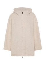 WOOLY BOUCLE' ZIPPED COAT - WHITE - Warm and Cozy | DEHA