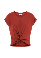 T-SHIRT MIT KNOTEN AUS VISKOSE - ORANGE - RESTART WITH YOGA | DEHA