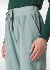 DRAWSTRING CORDUROY PANTS, GREEN - SAGE GREEN | DEHA