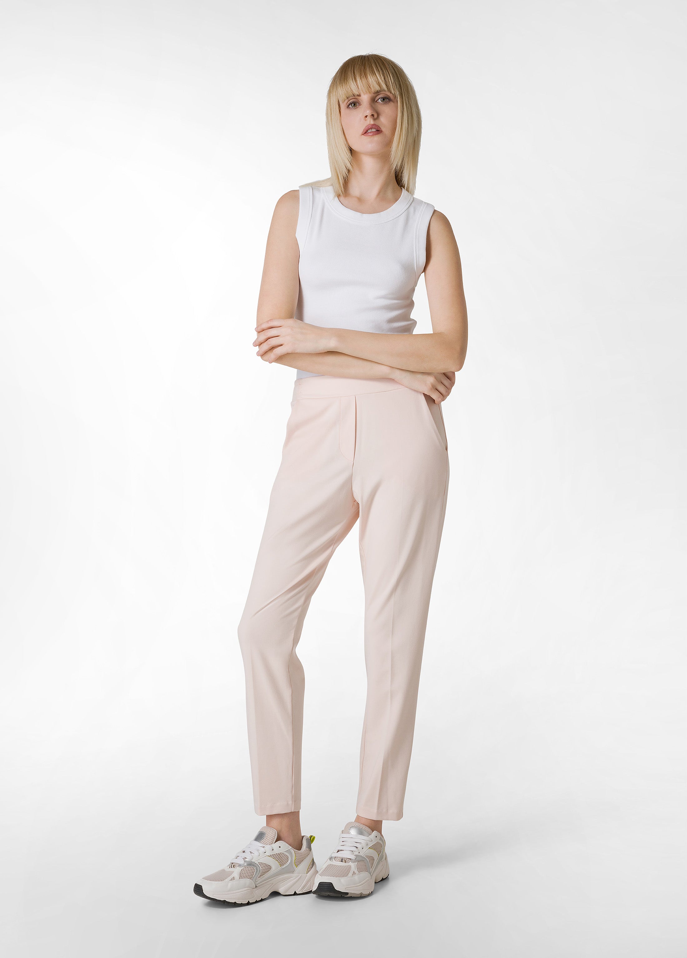 Viscose Linen Blend Crop Pant in Pink