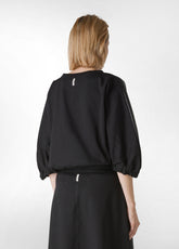 COMBINED FAUX LEATHER SWEATSHIRT, BLACK - BLACK | DEHA