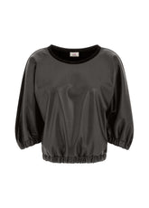 COMBINED FAUX LEATHER SWEATSHIRT, BLACK - BLACK | DEHA