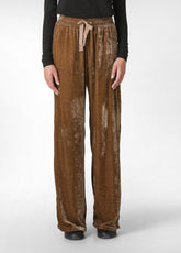 PANTALONE PALAZZO IN VELLUTO MARRONE - BISCUIT BROWN | DEHA