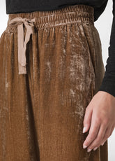 PANTALONE PALAZZO IN VELLUTO MARRONE - BISCUIT BROWN | DEHA