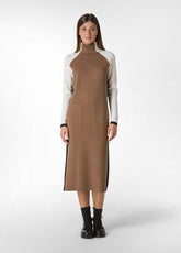 LANGES FARBBLOCK-KLEID, BRAUN - BISCUIT BROWN | DEHA